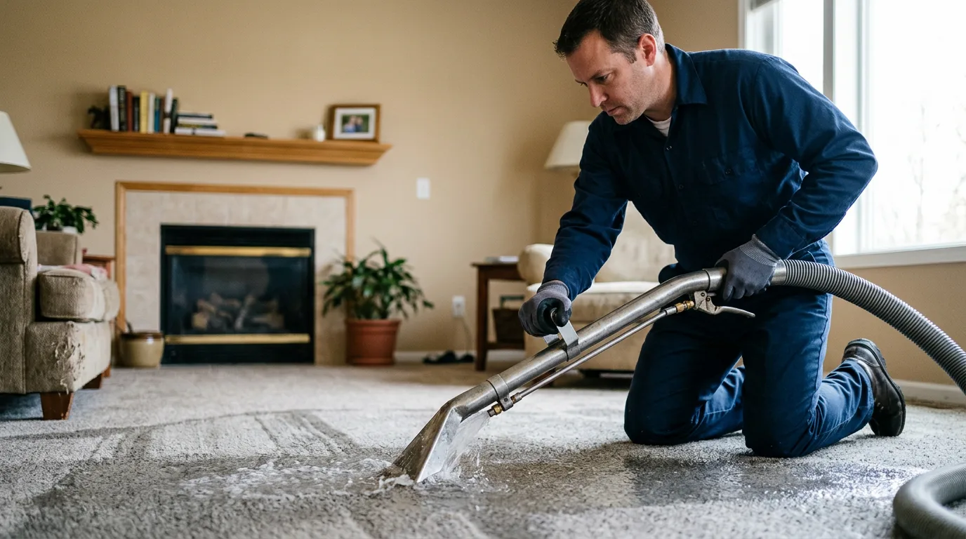 Water damage restoration technician working near Henderson, MI